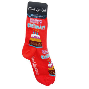 Good Luck Socks Crew Women Boy Happy Birthday Cake Candles Frosting NWT NEW